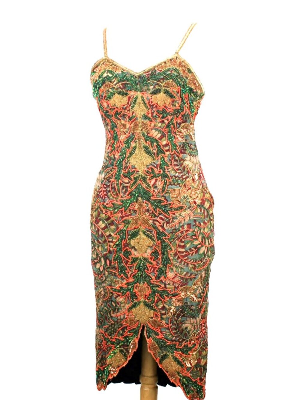 JASDEE Vintage Spaghetti Strap Dress HandWork Bead & Sequins On Silk Style 3072L